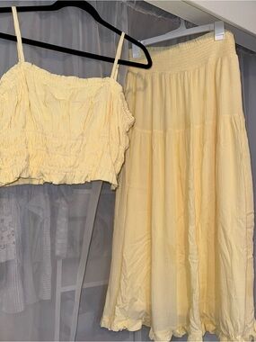 Yellow Smocked Waist Maxi Skirt Set